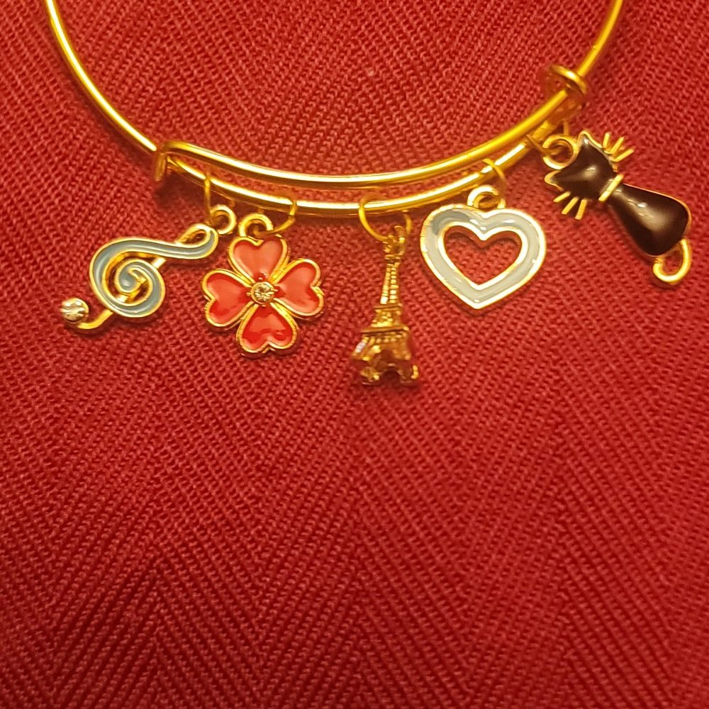 Wire Bangle Adjustable Expandable Charm Bracelet (hand-crafted) - Picture 5 of 6